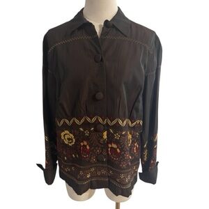The Travel Collection Embroidery Flowers Jacket Blazer Brown‎ Gold Size 6 S M